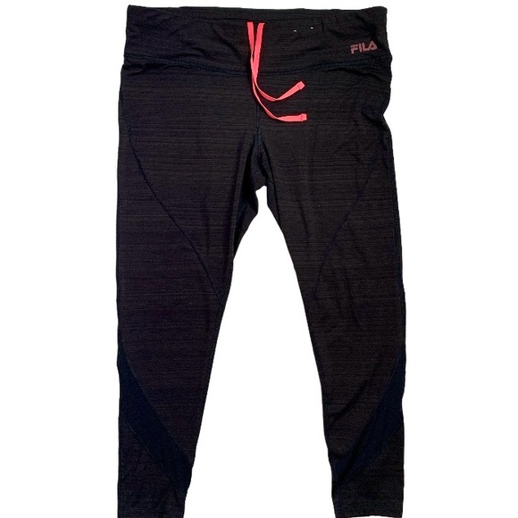 FILA Women’s Sport Running Leggings Black/Neon Orange Drawstring Pockets SIZE XL - Picture 3 of 13